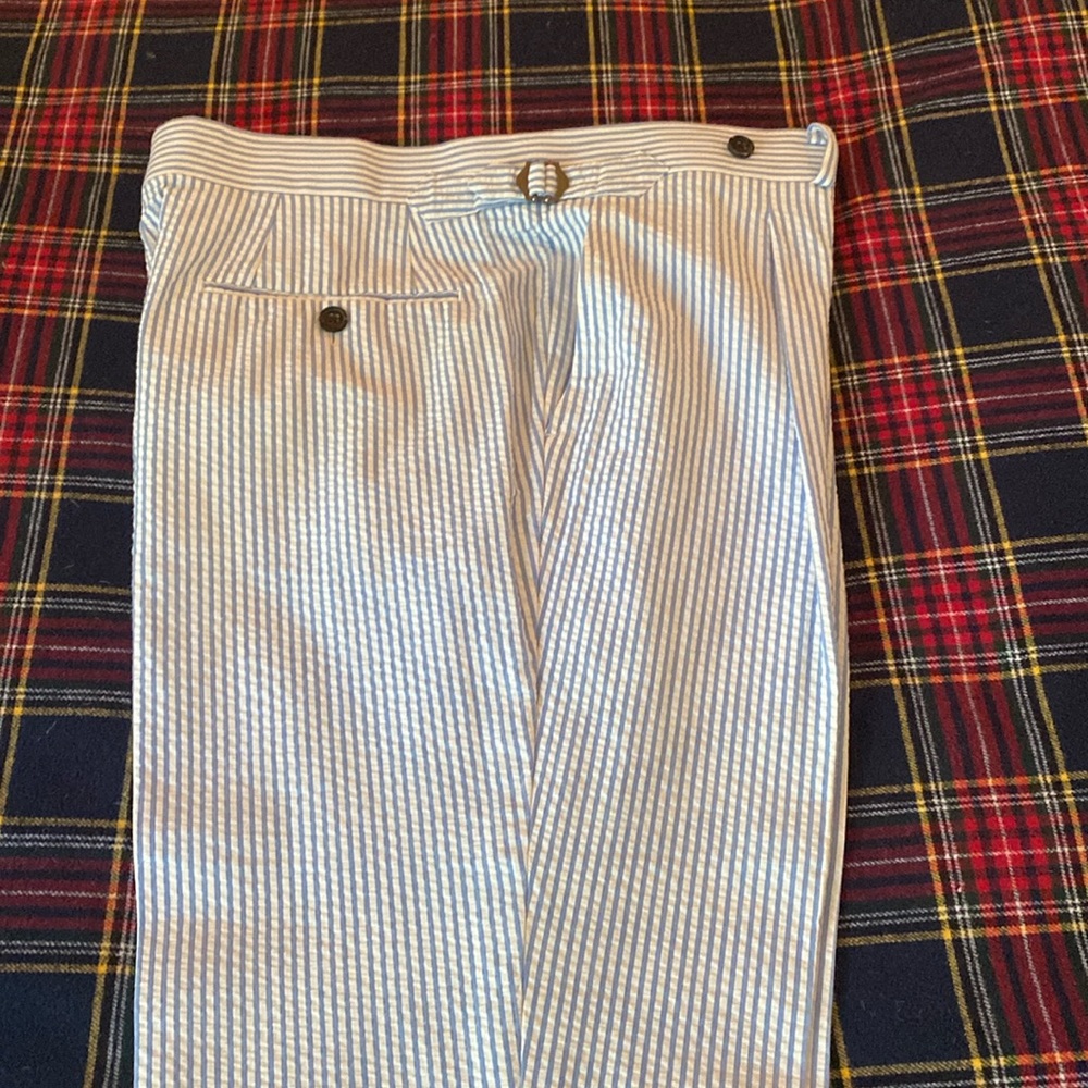 seersucker trousers with 2” cuffs (real seersucker fabric from Hardy-Minnis)